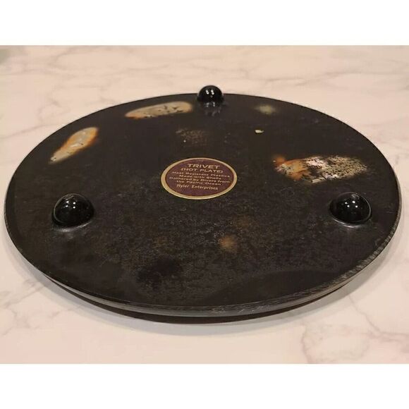 Vintage 8" Round Acrylic Lucite Abalone Sea Shell Footed Trivet Hot Plate | EUC - Picture 6 of 7